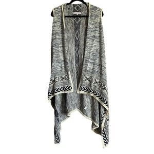 Carol Rose Small Gray Black & White Open Front Cardigan S Sleeveless Oversized